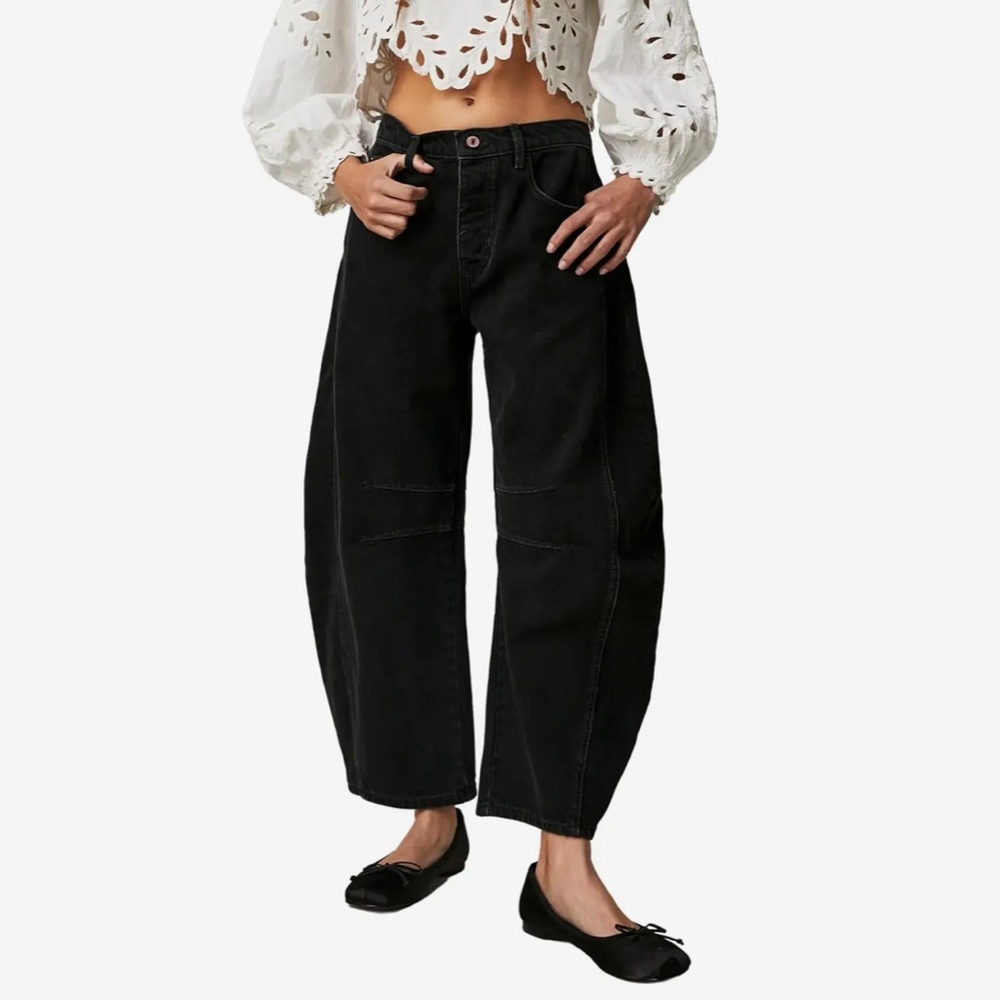 FREE PEOPLE WE THE FREE GOOD LUCK BARREL JEANS IN BLACK